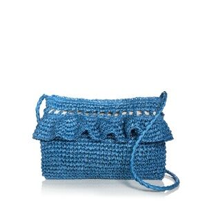 Bloomingdale’s ACQUA blue gypsy raffia clutch bag